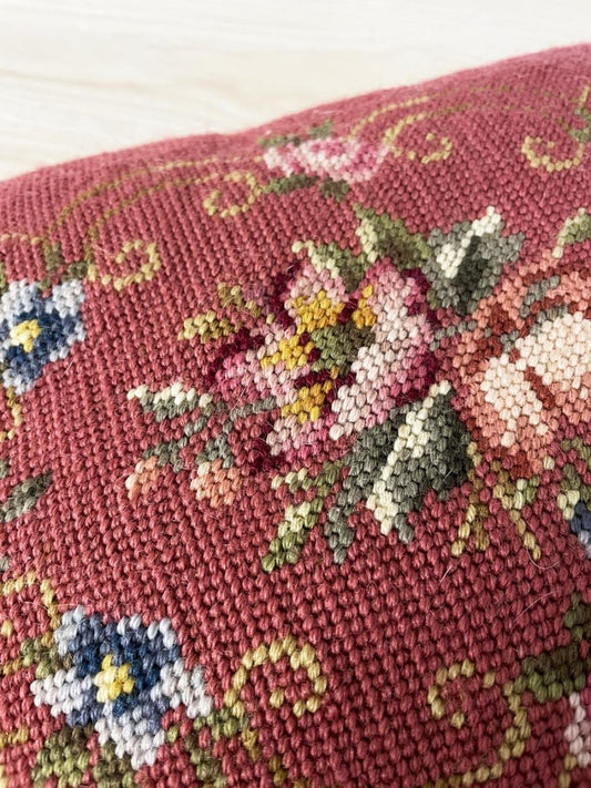 vintage needlepoint retro floral pillow - good market thrift store