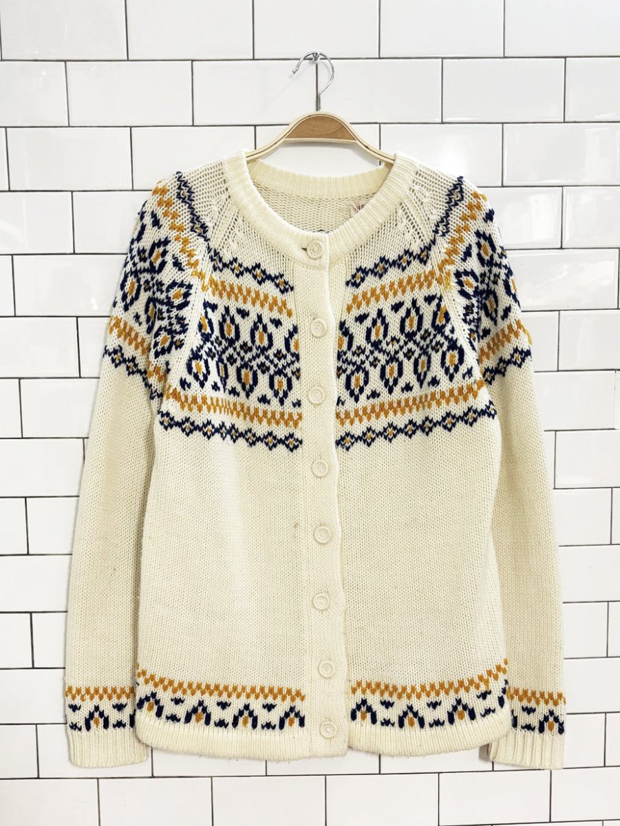 vintage 70s fair isle loose knit cardigan | miwon - good market thrift store