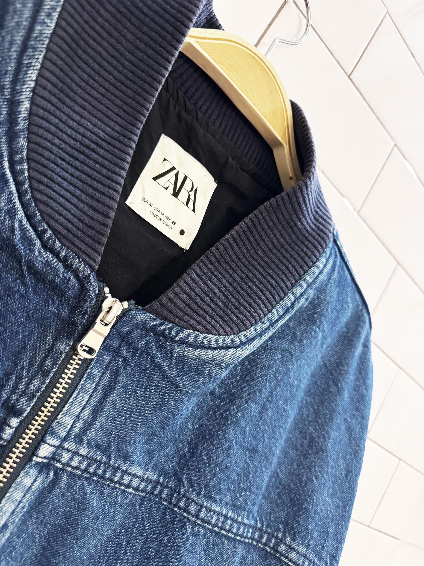 zara two-tone puff batwing cropped denim jacket