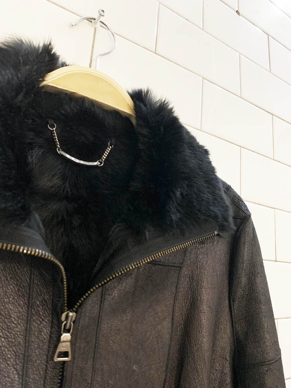 y2k guess rabbit fur + leather full zip patchwork jacket