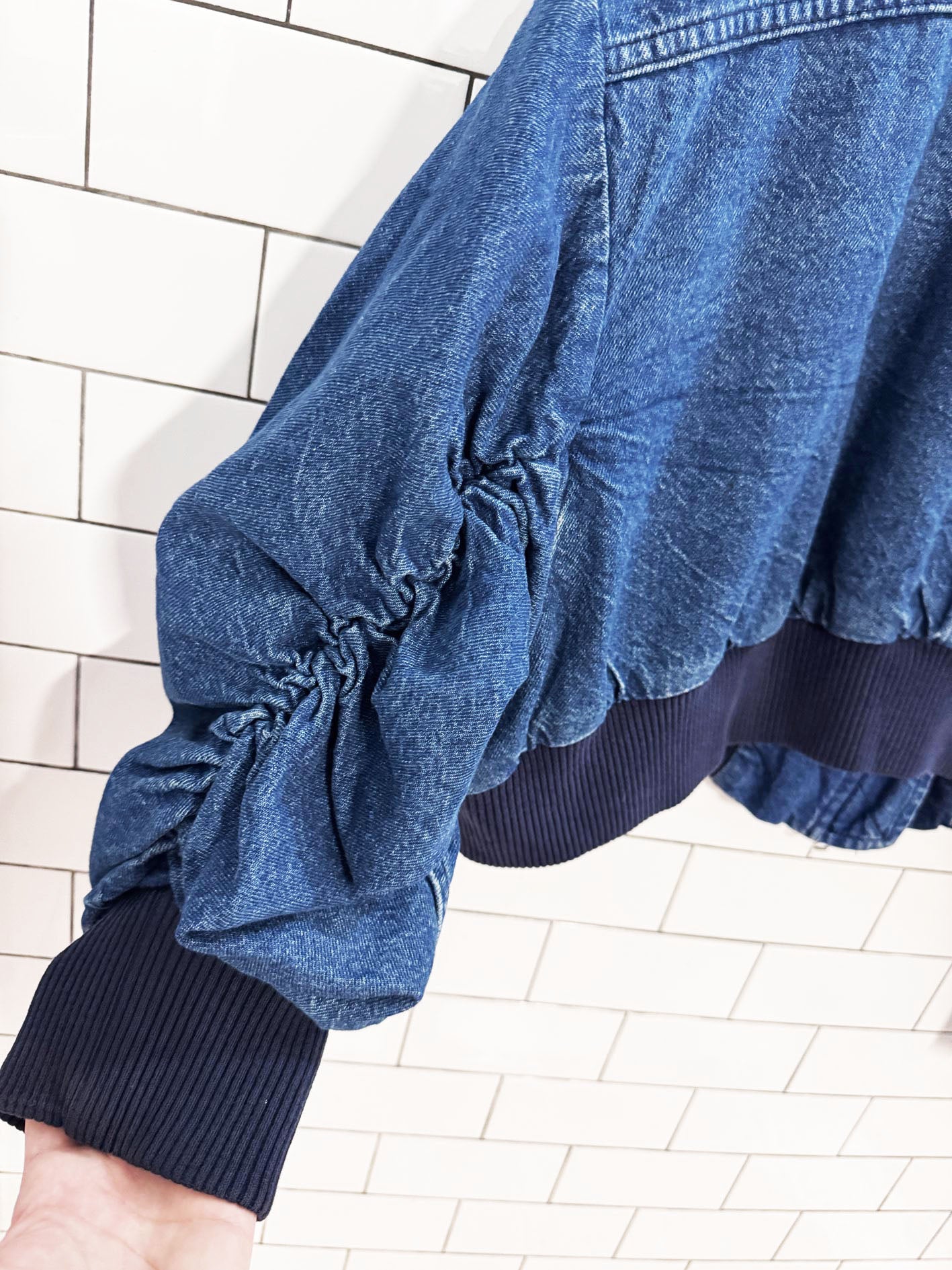 zara two-tone puff batwing cropped denim jacket