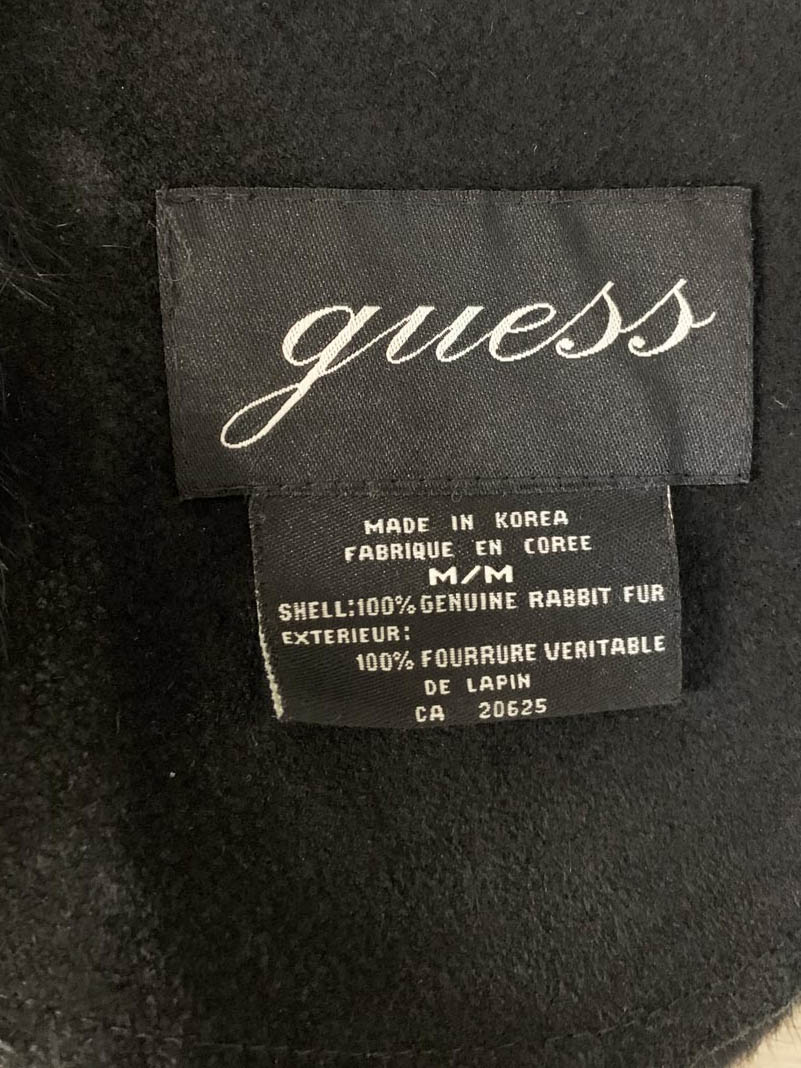 y2k guess rabbit fur + leather full zip patchwork jacket