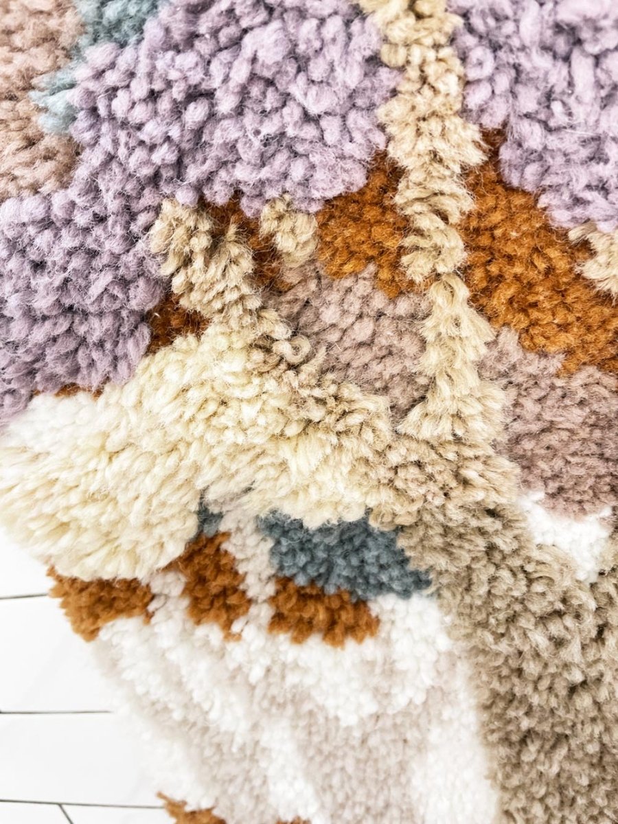 vintage forest sunset scene latch hook wall hang - good market thrift store