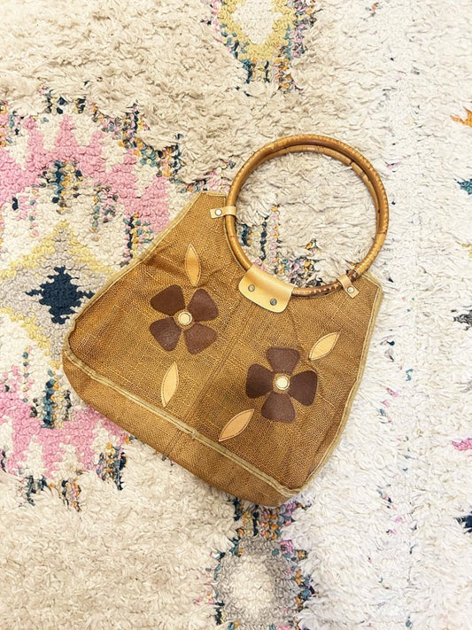 vintage 70s burlap floral handbag - good market thrift store