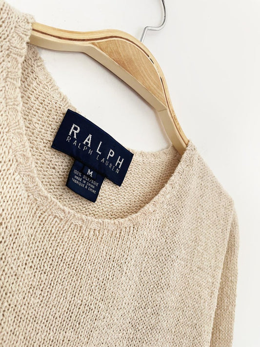 vintage 90s ralph lauren 100% silk knit top | blue label - good market thrift store