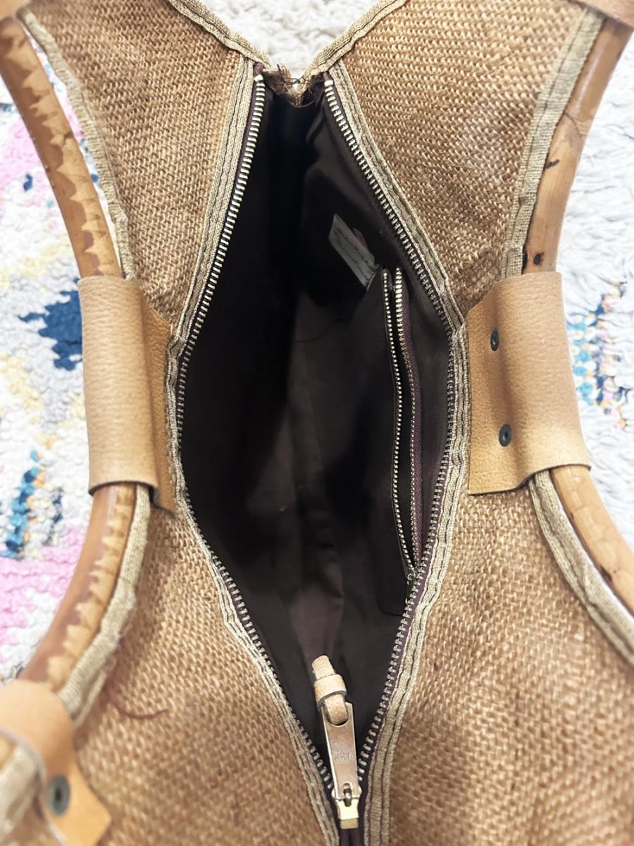 vintage 70s burlap floral handbag - good market thrift store