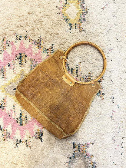 vintage 70s burlap floral handbag - good market thrift store