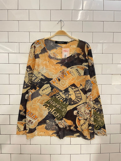 y2k marina rinaldi sheer stretch curly hem top - good market thrift store