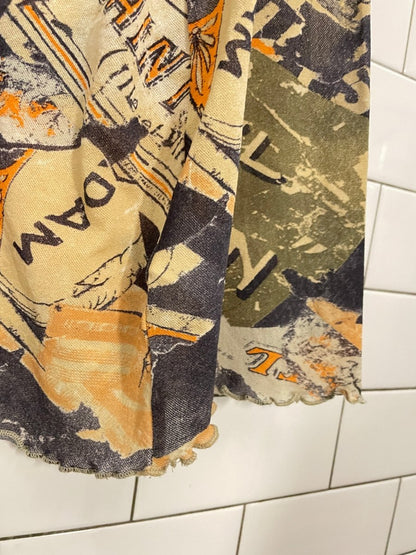 y2k marina rinaldi sheer stretch curly hem top - good market thrift store