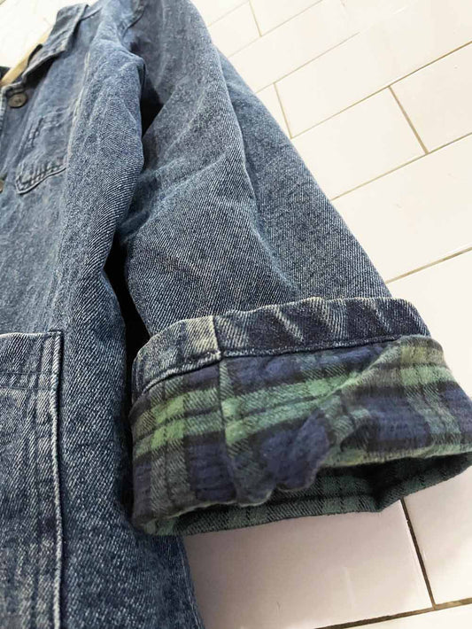 vintage lee valley plaid lined denim core coat