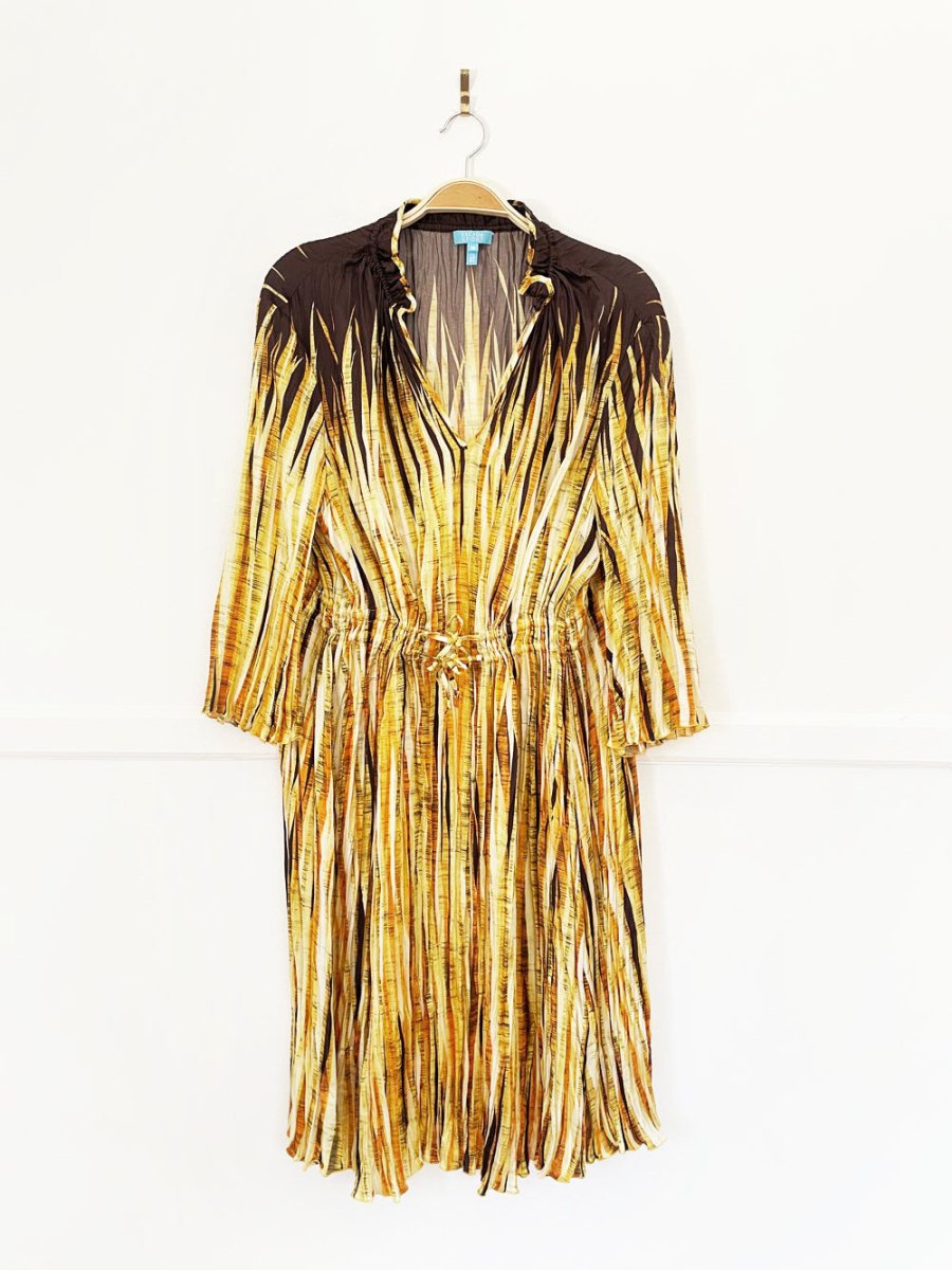 escada sport silk - blend pleated drawstring midi dress - good market thrift store