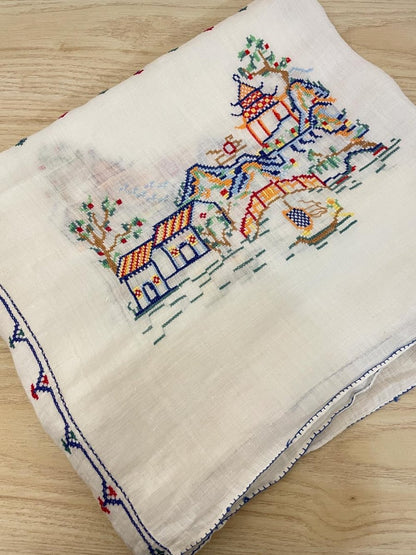 hand embroidered historic china woven table cloth - good market thrift store