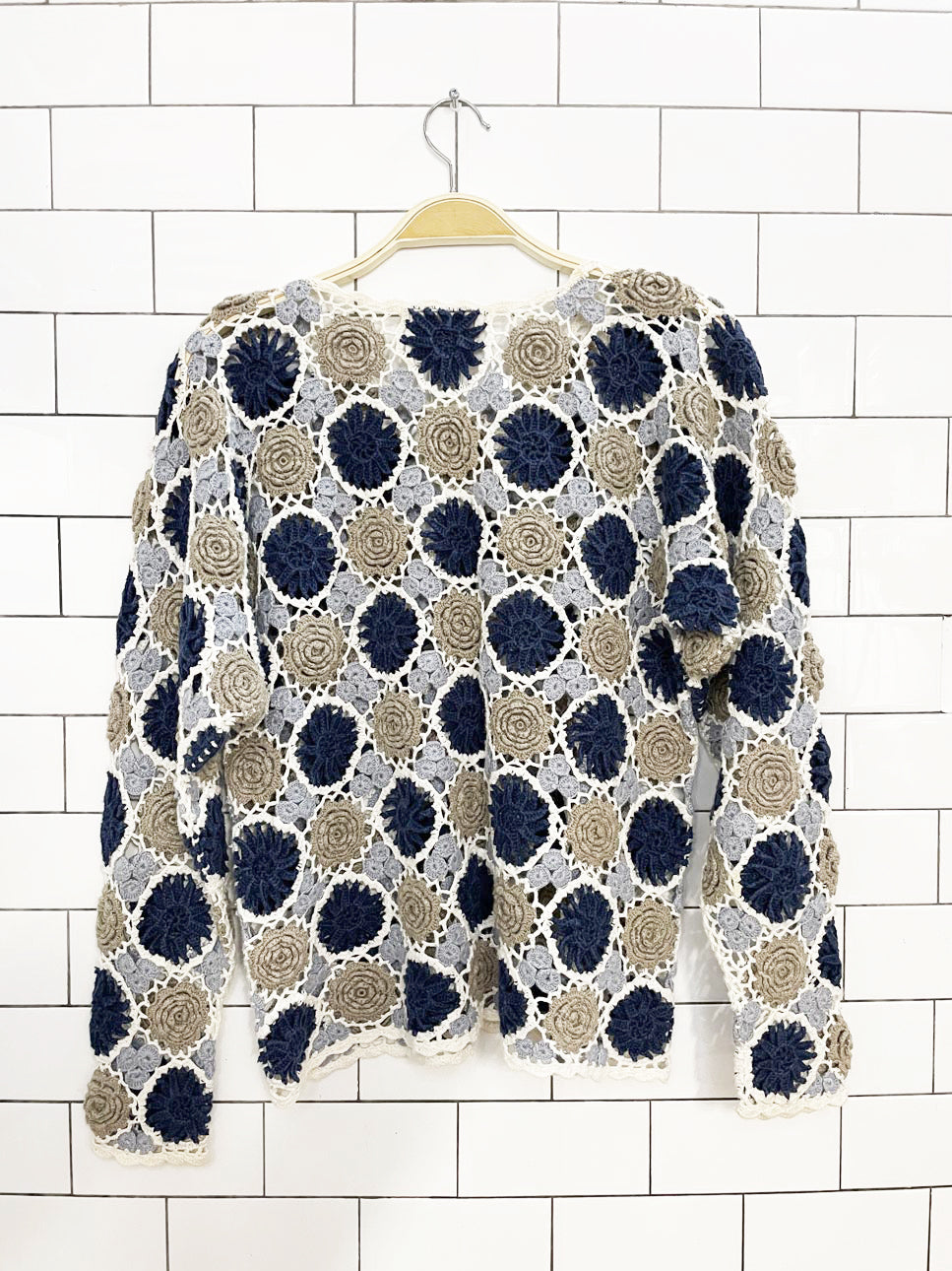vintage 90s express tricot flower crochet hand-knitted long sleeve top