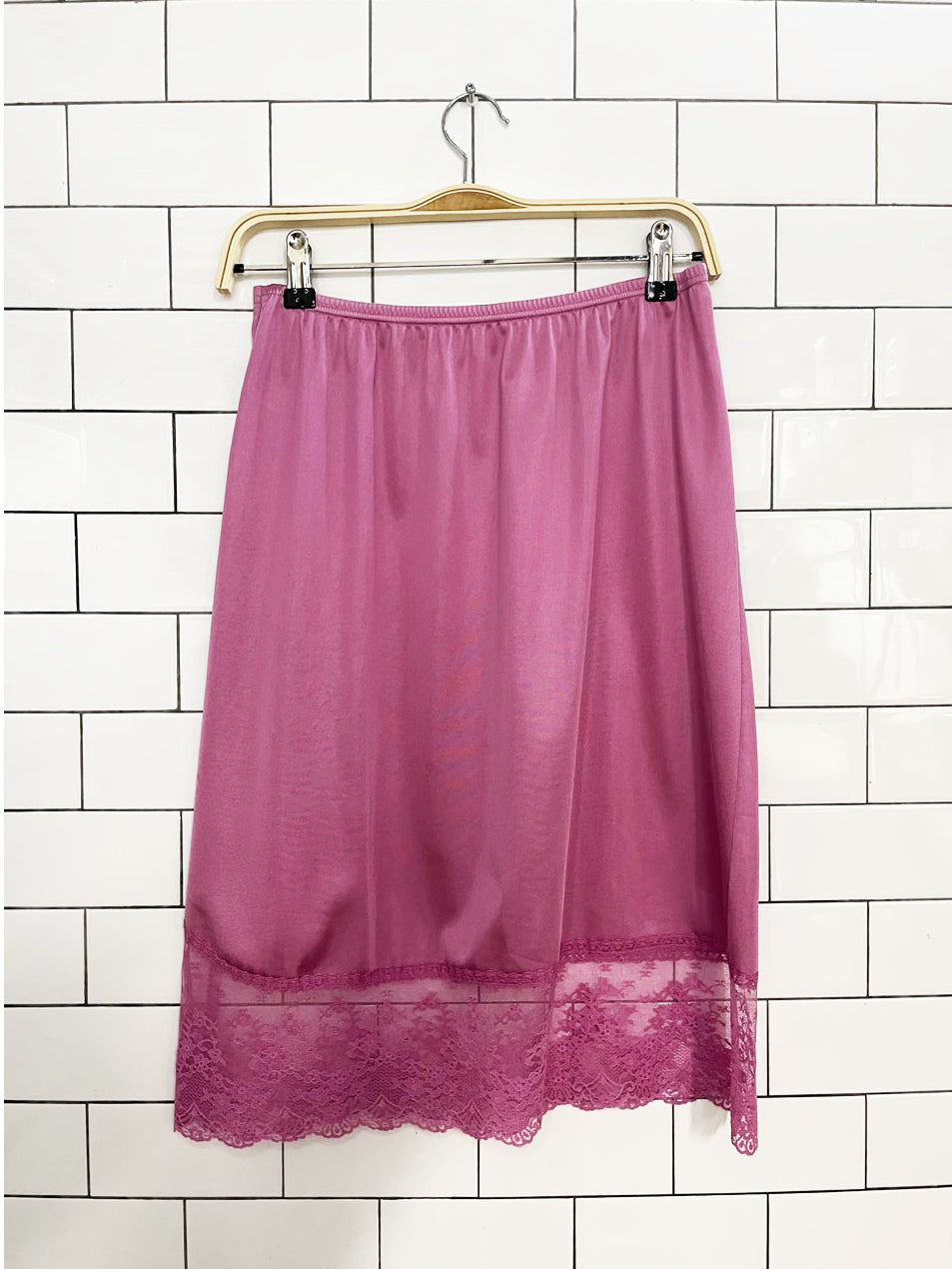 vintage vanity fair satin lace midi slip skirt