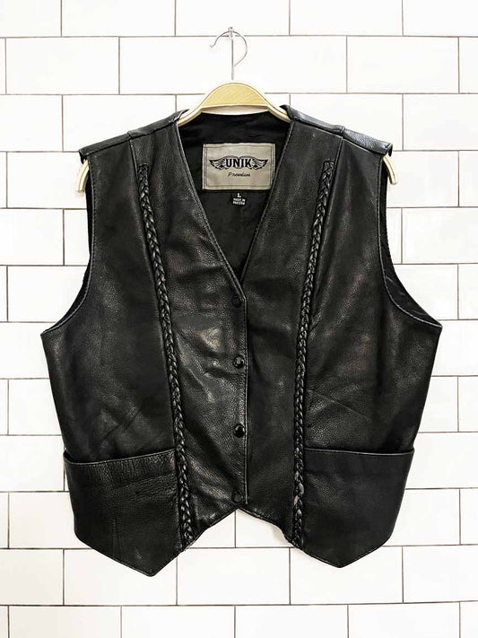 vintage 90s unik premium braided leather snap button vest