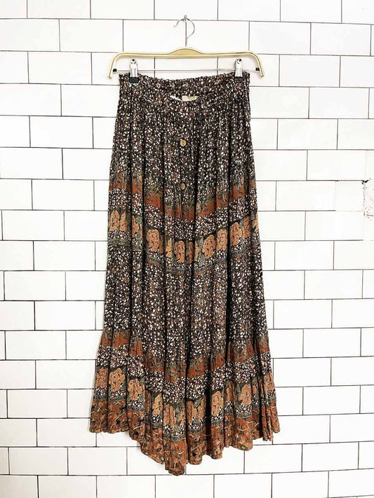 vintage 90s casual studio boho tiered floral midi skirt | made in india