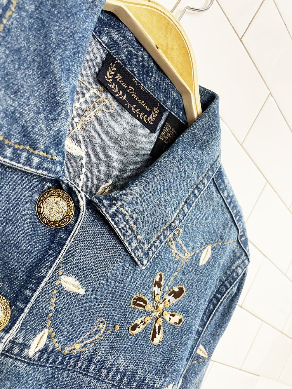 vintage 00s new direction beaded embroidered denim jacket