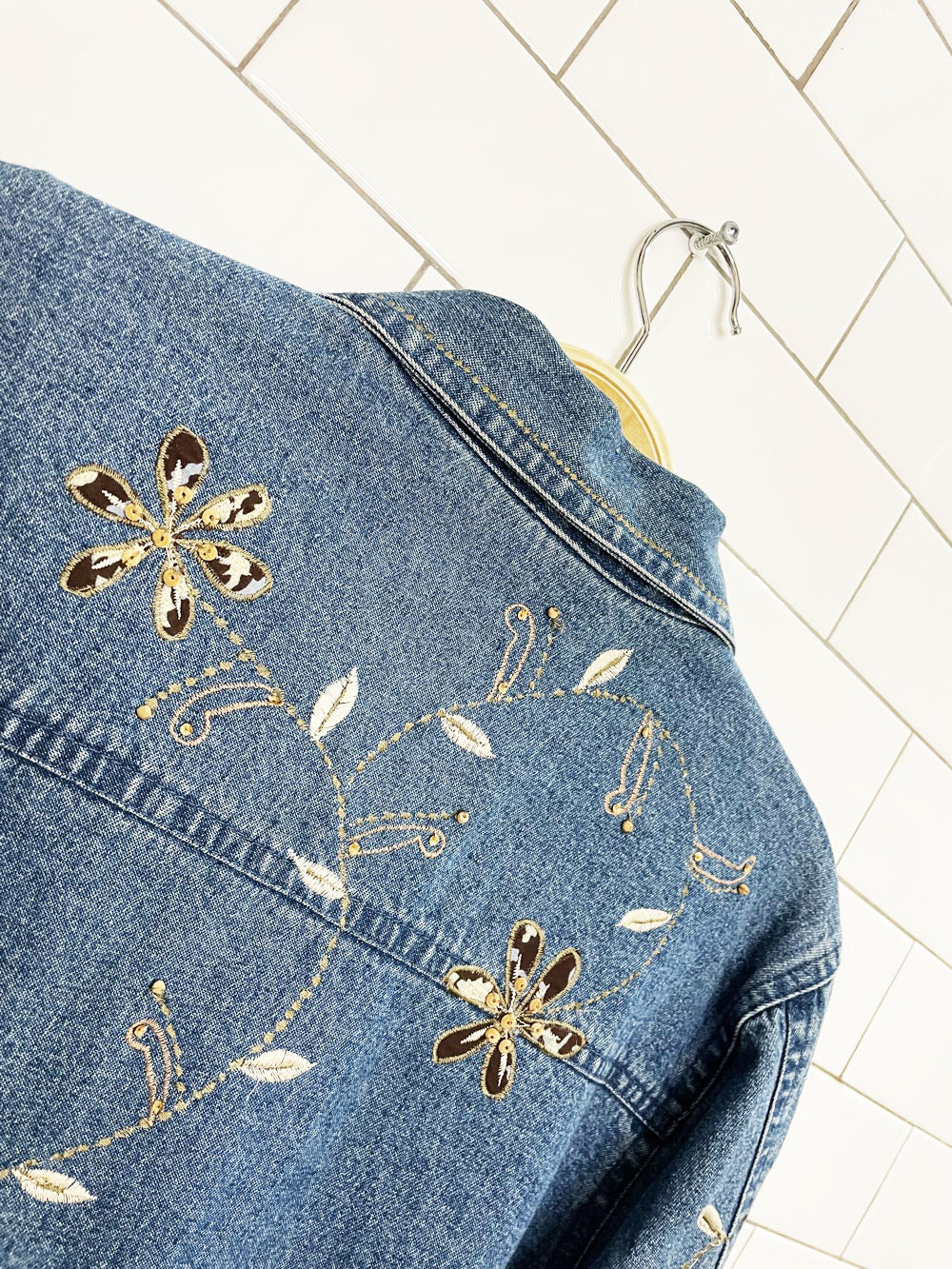 vintage 00s new direction beaded embroidered denim jacket