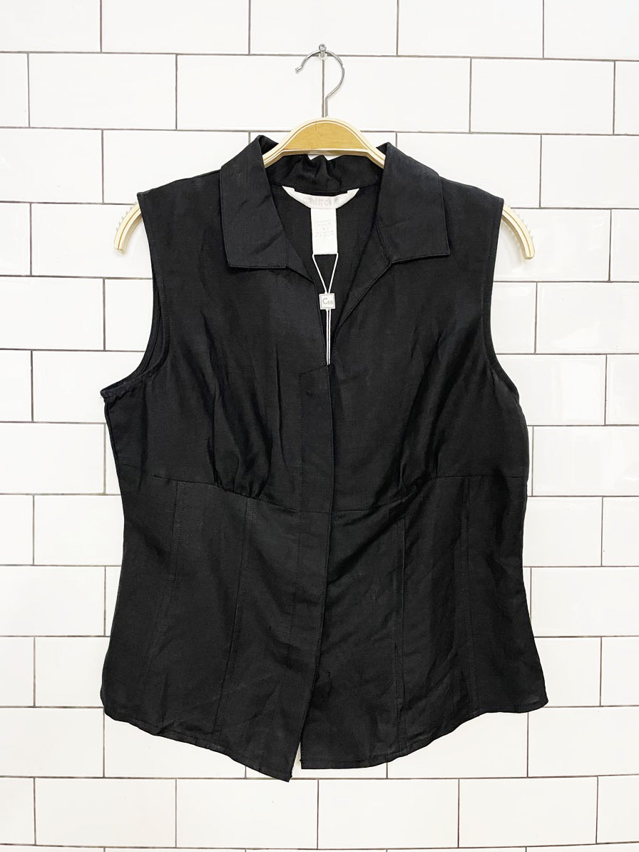 nwt vintage 00s connection 18 ramie-blend fitted sleeveless shirt