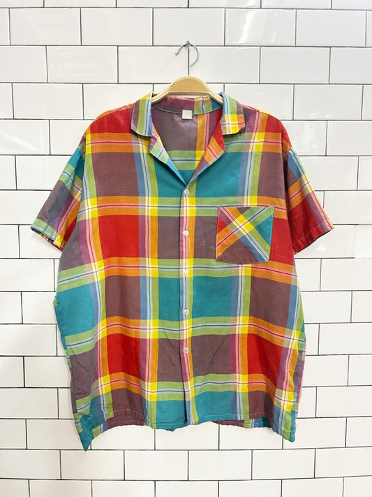 vintage 70s plaid lightweight shirt - good market thrift store