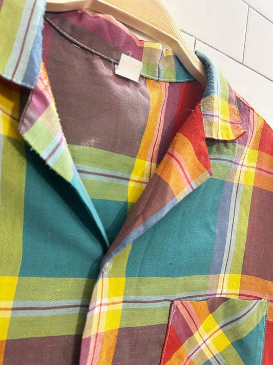 vintage 70s plaid lightweight shirt - good market thrift store
