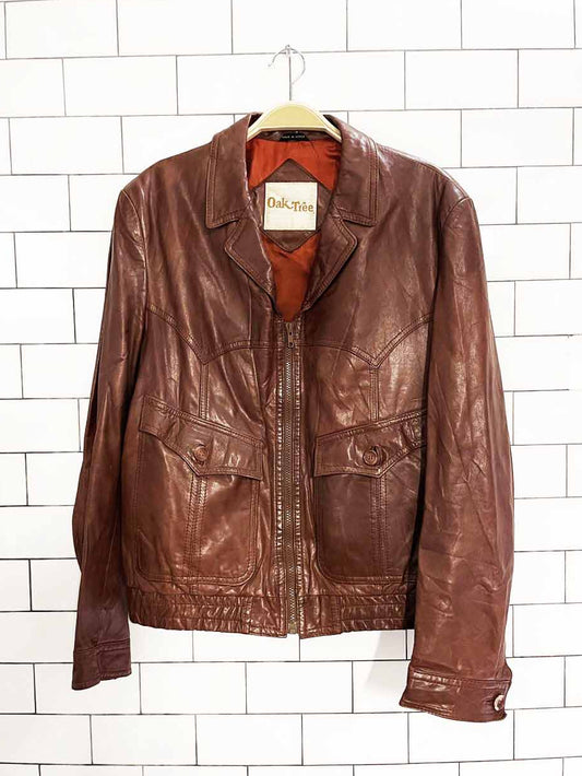 vintage 70s oak tree western leather bomber jacket
