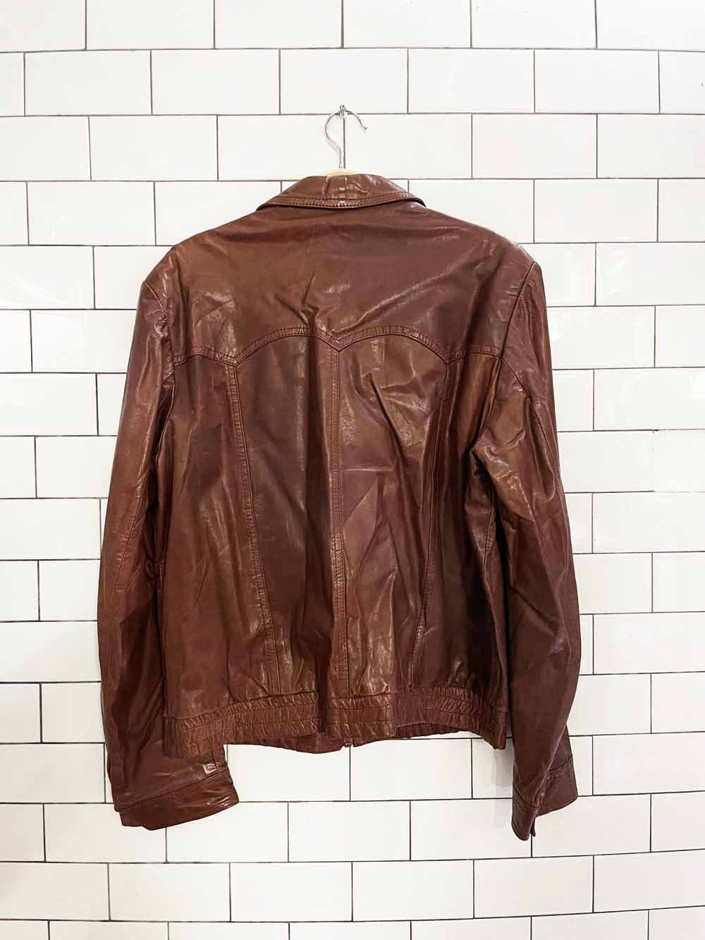 vintage 70s oak tree western leather bomber jacket