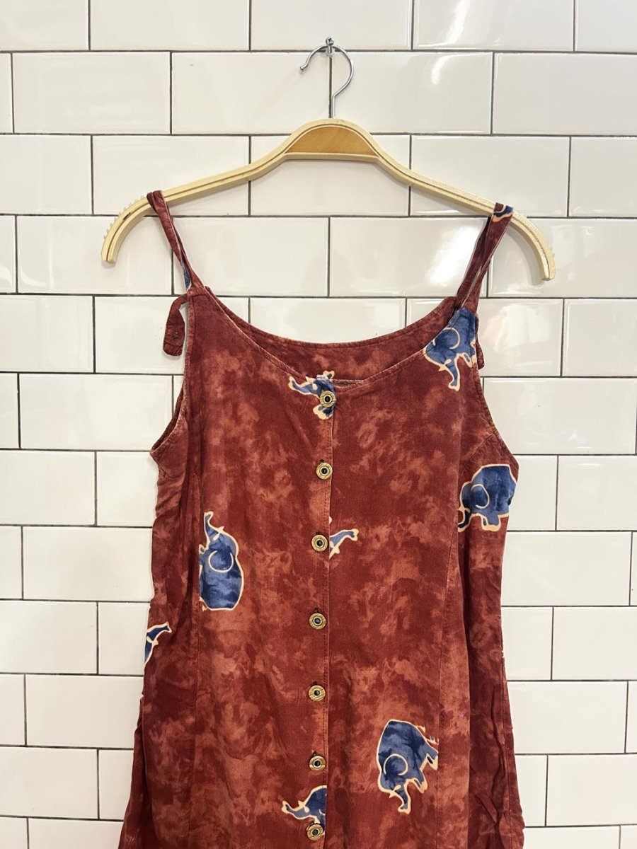 vintage 90s elephant full button midi dress - good market thrift store