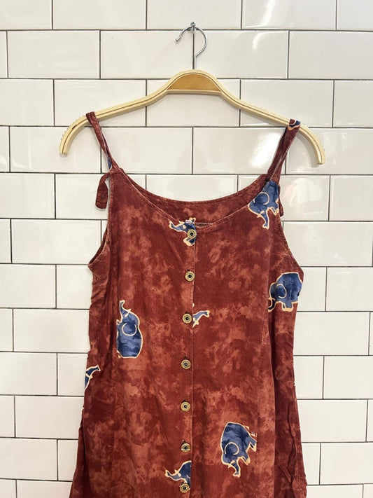vintage 90s elephant full button midi dress - good market thrift store