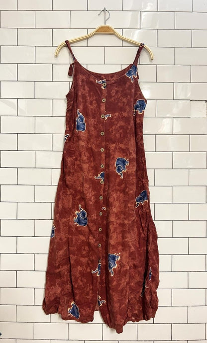 vintage 90s elephant full button midi dress - good market thrift store