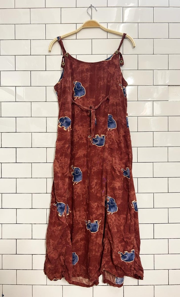 vintage 90s elephant full button midi dress - good market thrift store
