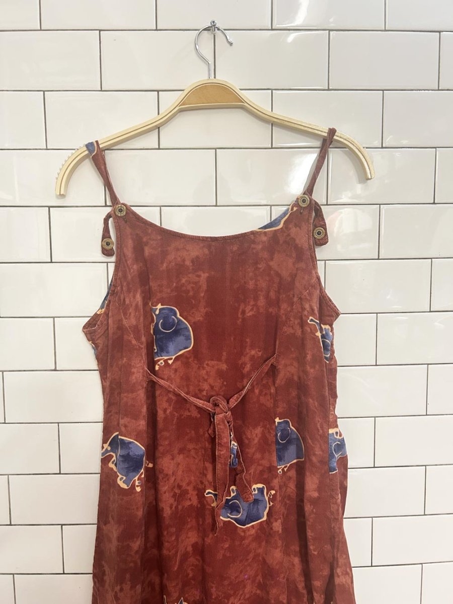 vintage 90s elephant full button midi dress - good market thrift store