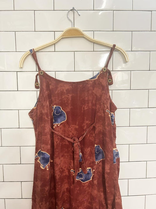 vintage 90s elephant full button midi dress - good market thrift store