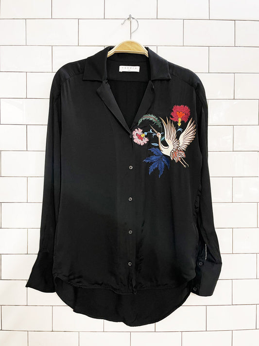 sandro paris hoxton embroidered crane rope trim satin blouse