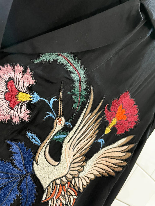 sandro paris hoxton embroidered crane rope trim satin blouse