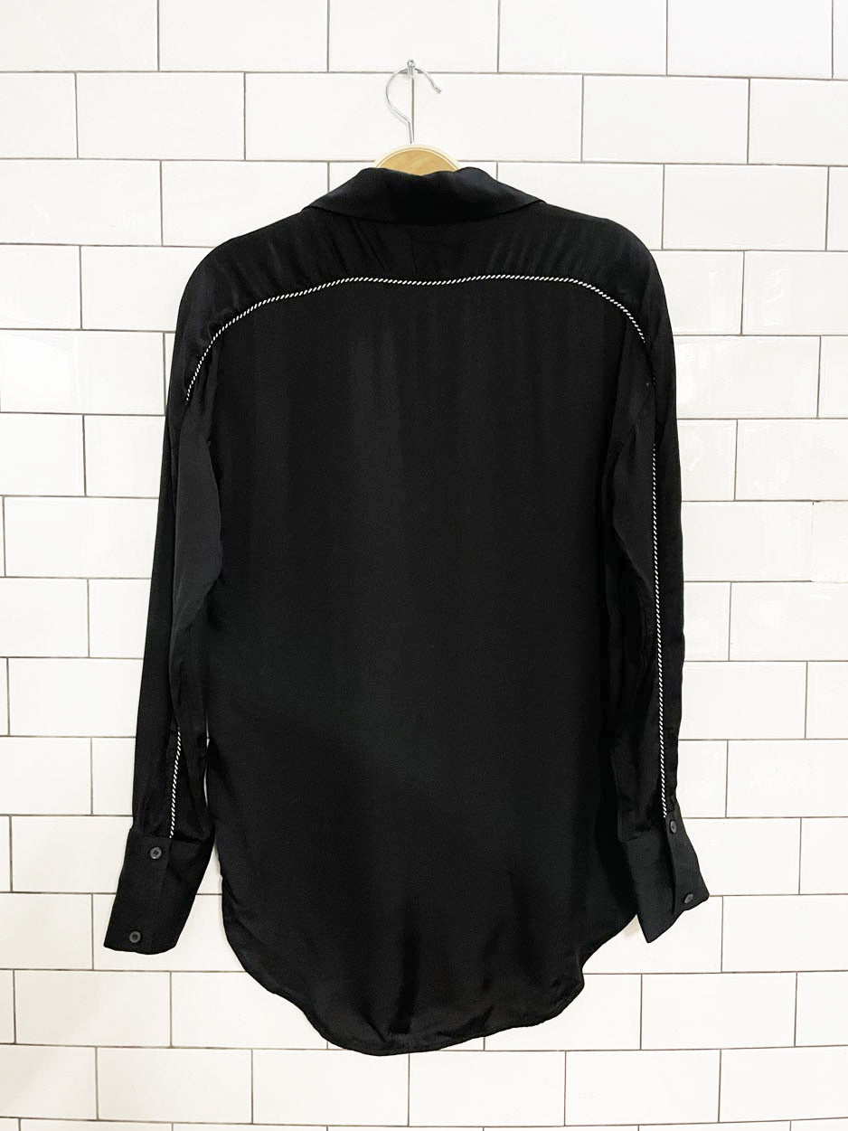 sandro paris hoxton embroidered crane rope trim satin blouse