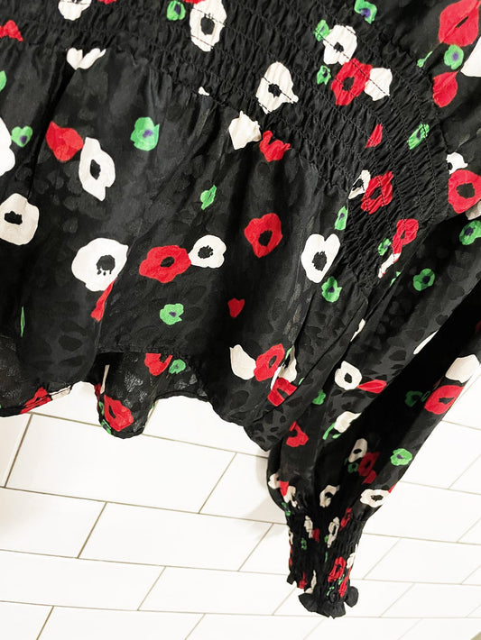 the kooples paris silk-blend floral wrap smocked blouse