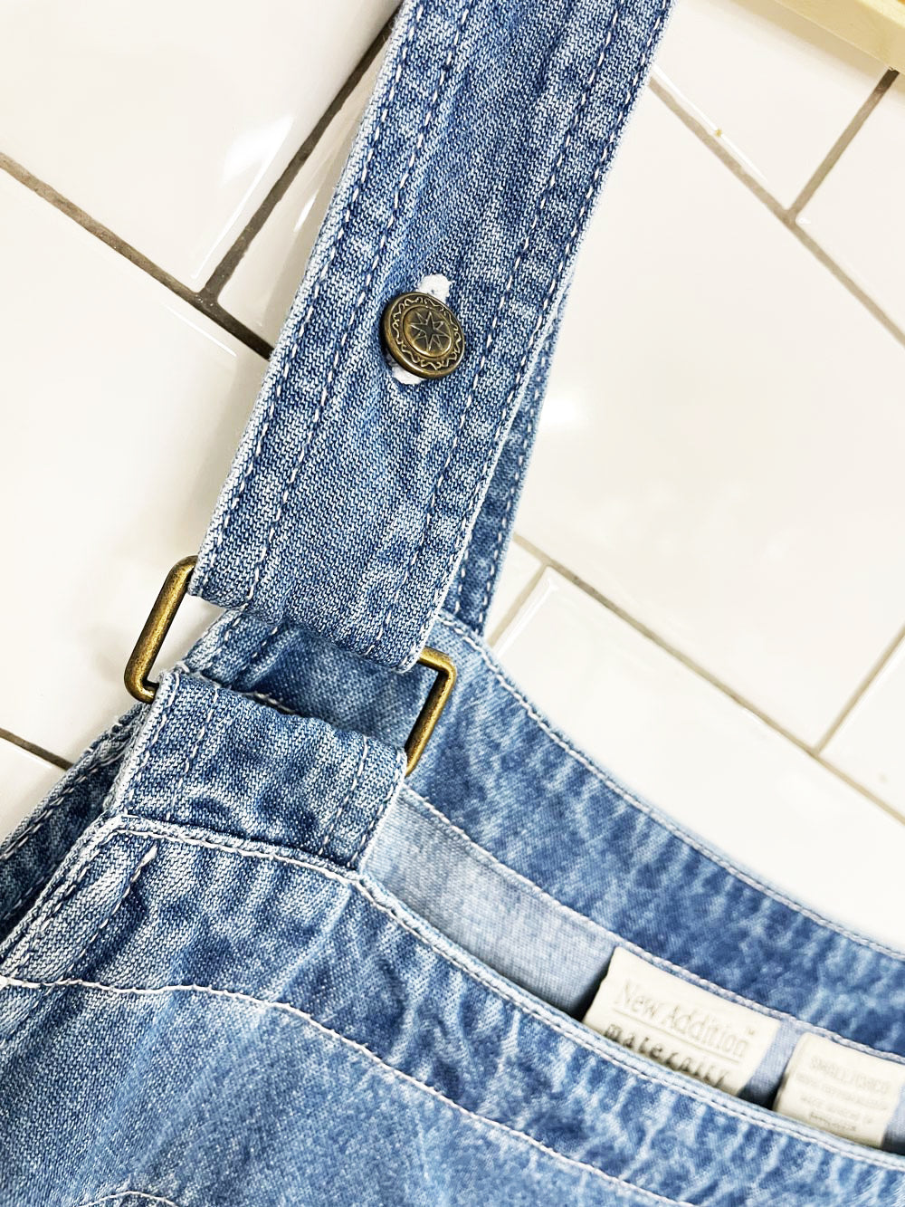 vintage 00s new addition denim tie back jumper midi dress