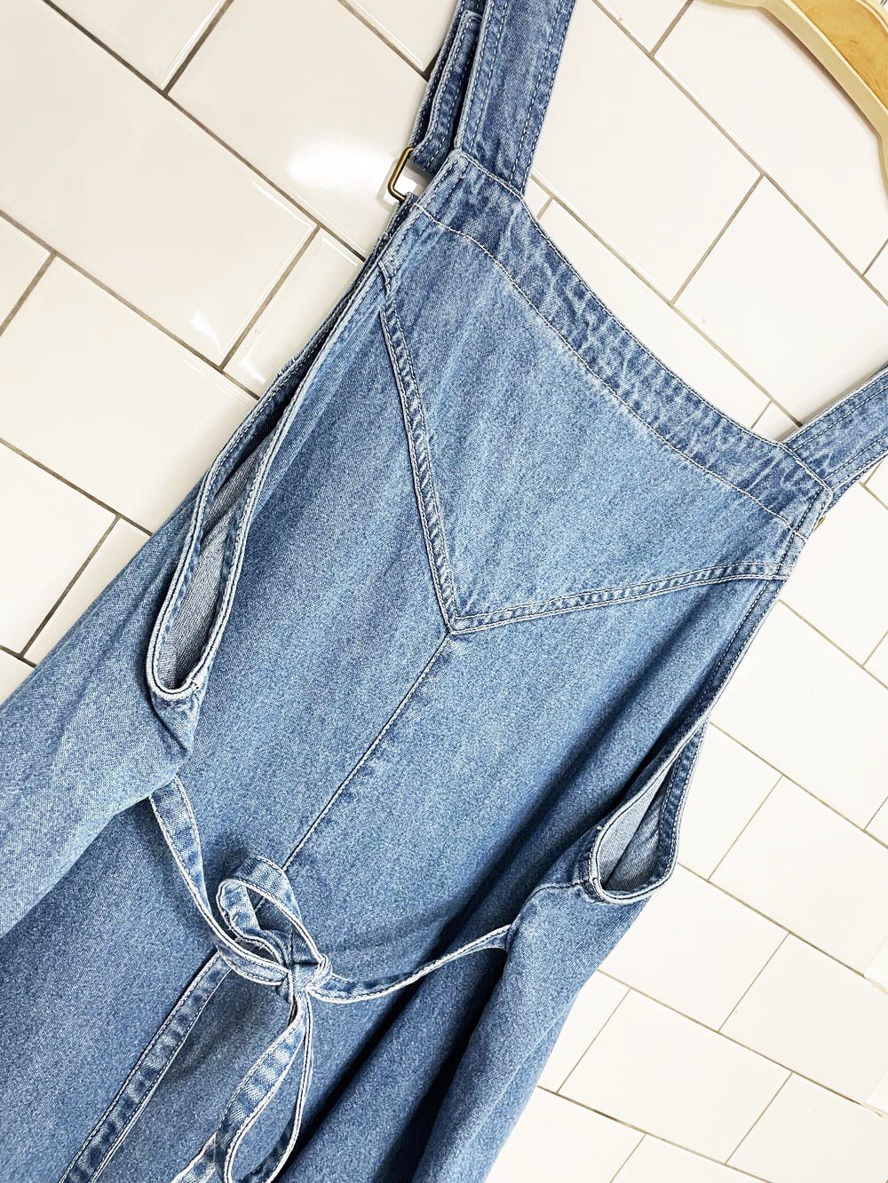 vintage 00s new addition denim tie back jumper midi dress