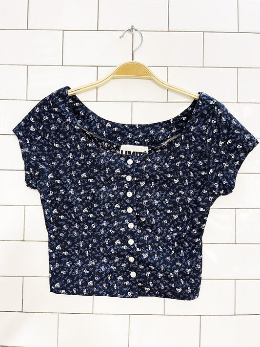 vintage 90s limité micro floral cropped full button top