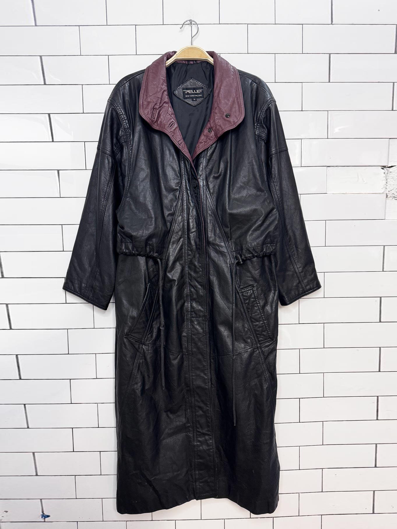 vintage pelle new york leather drawstring cape two-tone full length jacket