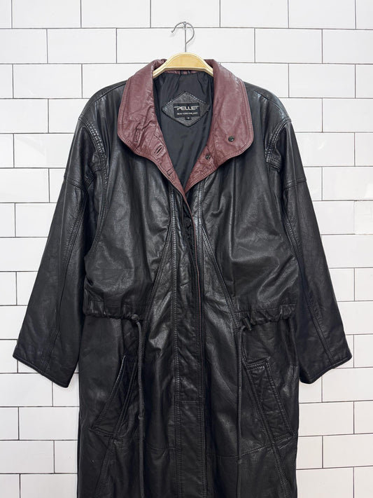 vintage pelle new york leather drawstring cape two-tone full length jacket