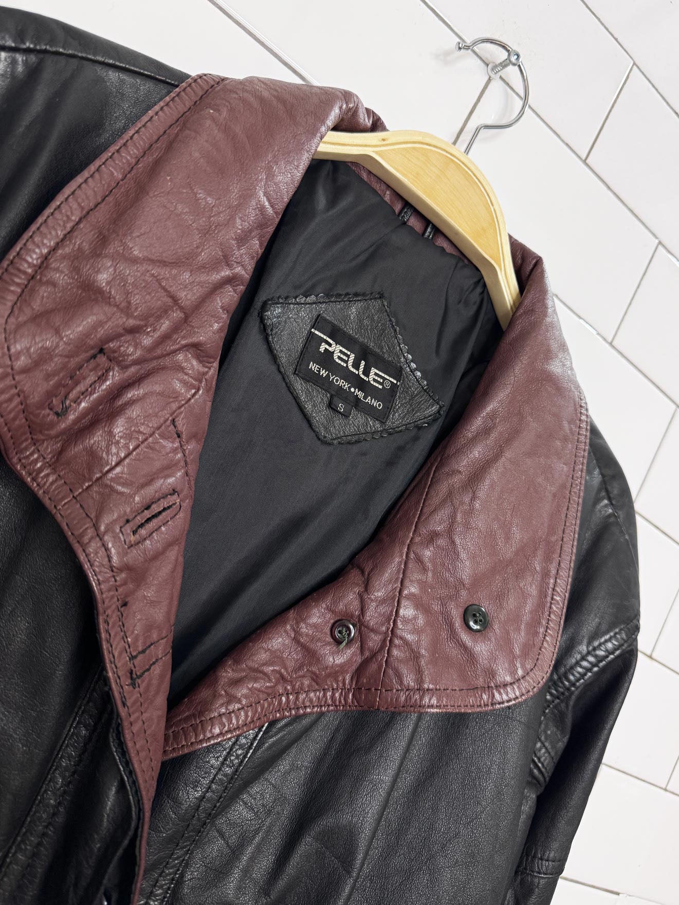 vintage pelle new york leather drawstring cape two-tone full length jacket