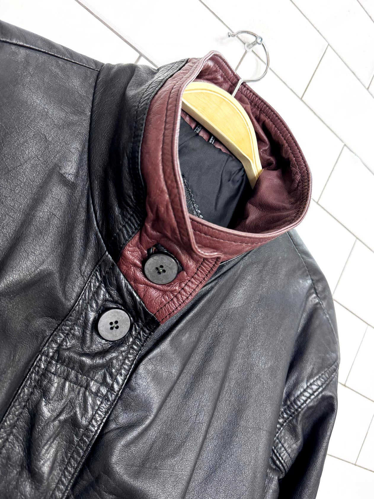 vintage pelle new york leather drawstring cape two-tone full length jacket