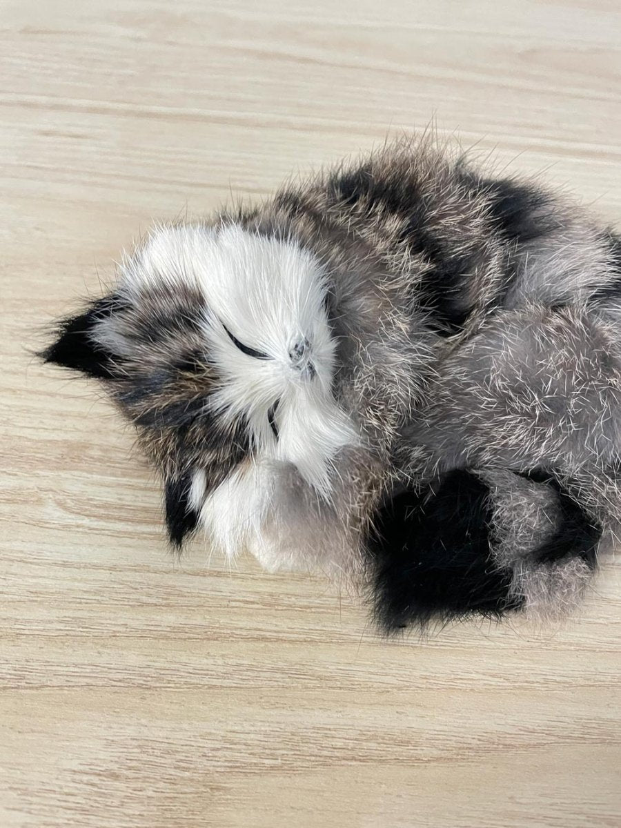 vintage realistic real fur sleeping cat - good market thrift store