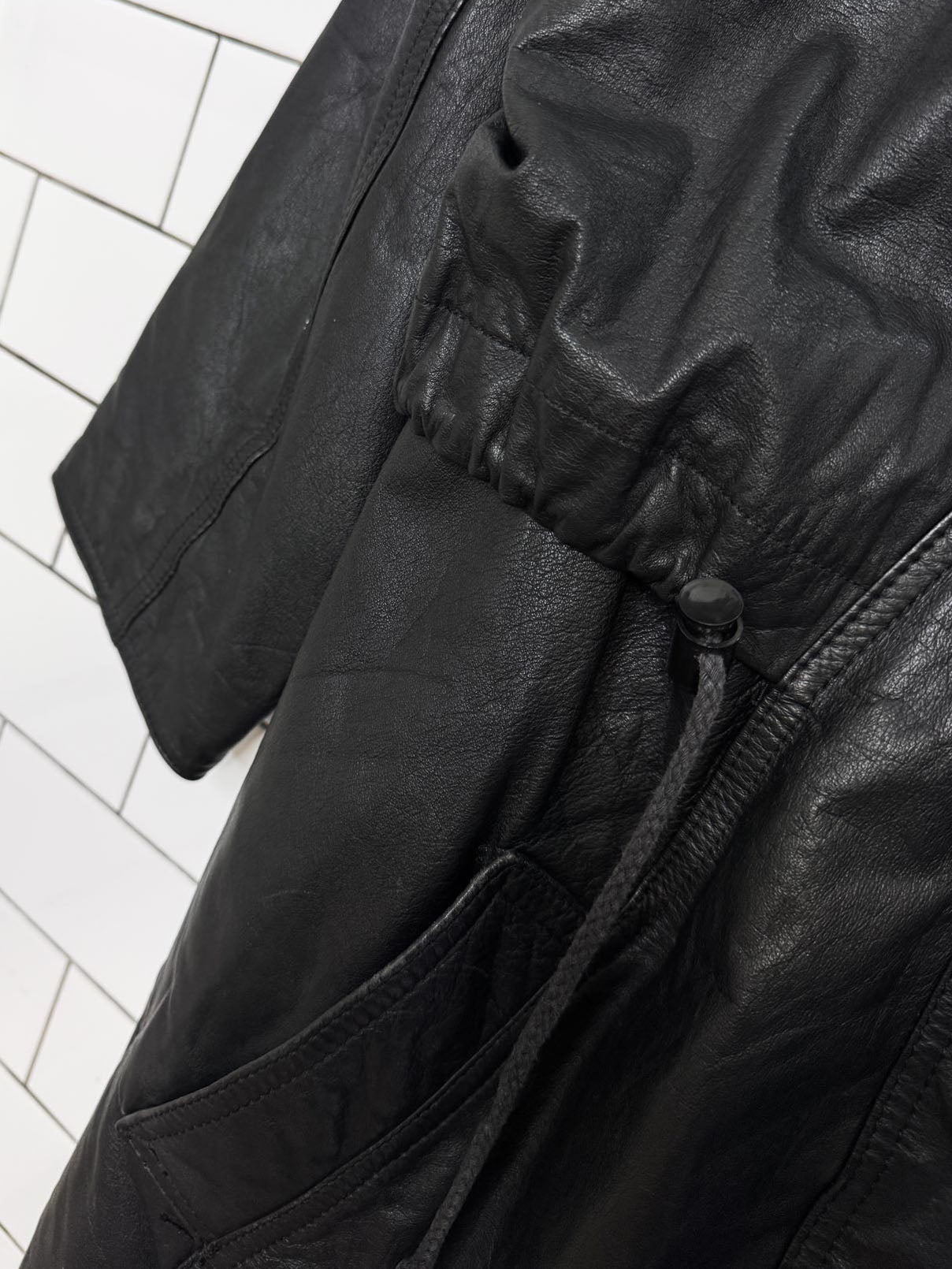 vintage pelle new york leather drawstring cape two-tone full length jacket