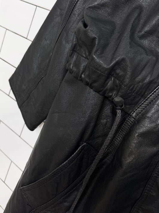 vintage pelle new york leather drawstring cape two-tone full length jacket