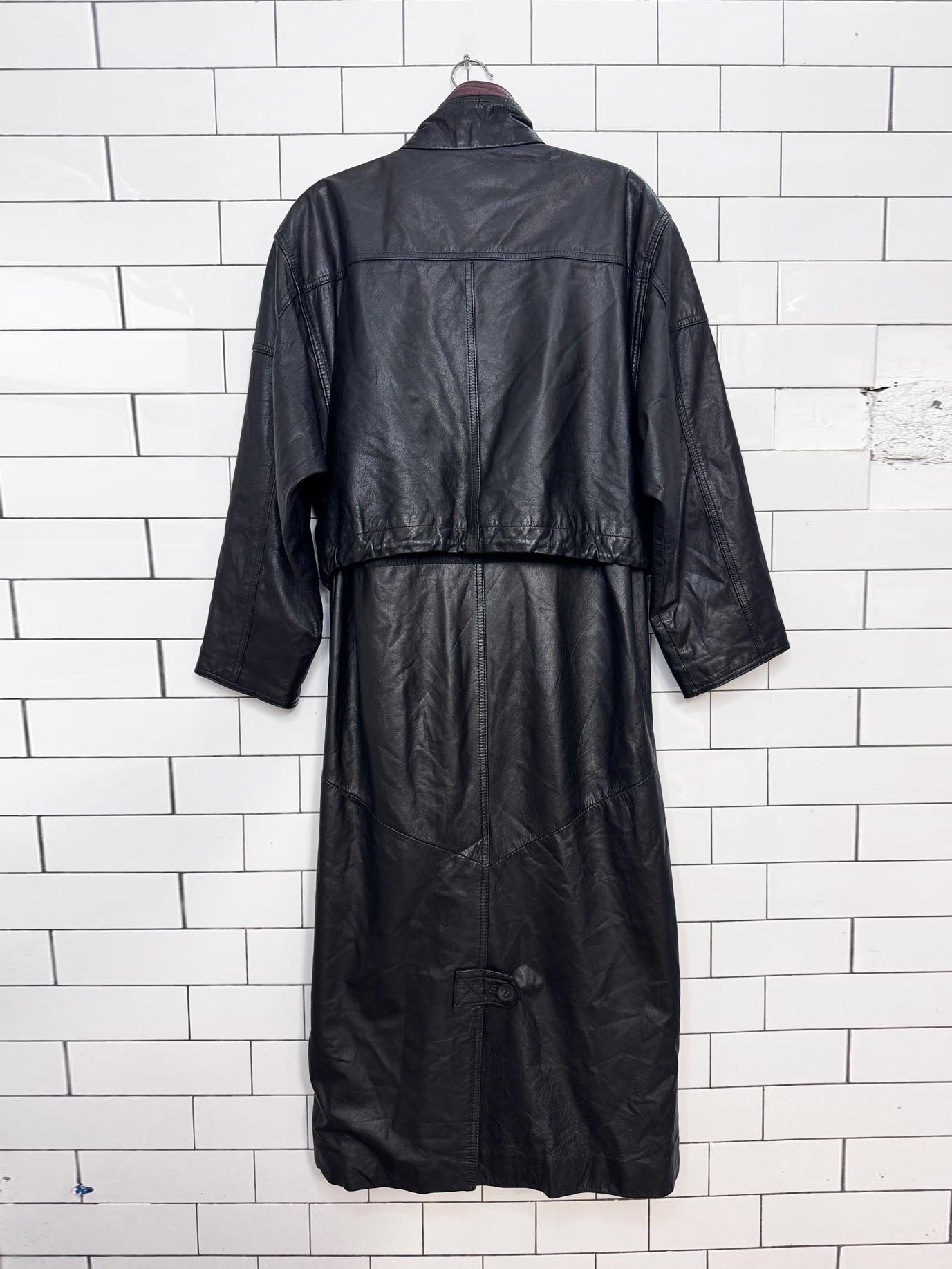 vintage pelle new york leather drawstring cape two-tone full length jacket