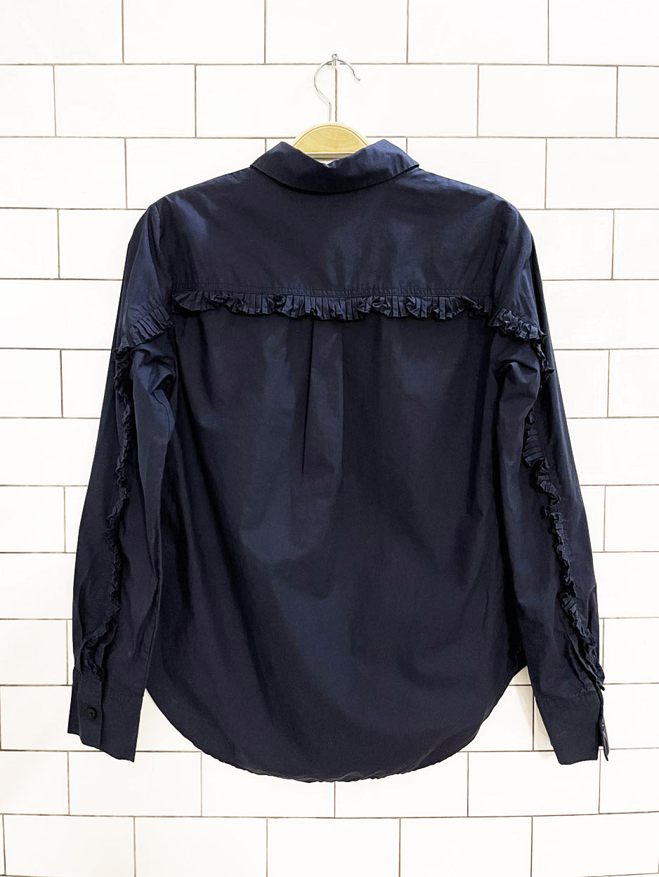 derek lam 10 crosby ruffled poplin cotton full button shirt