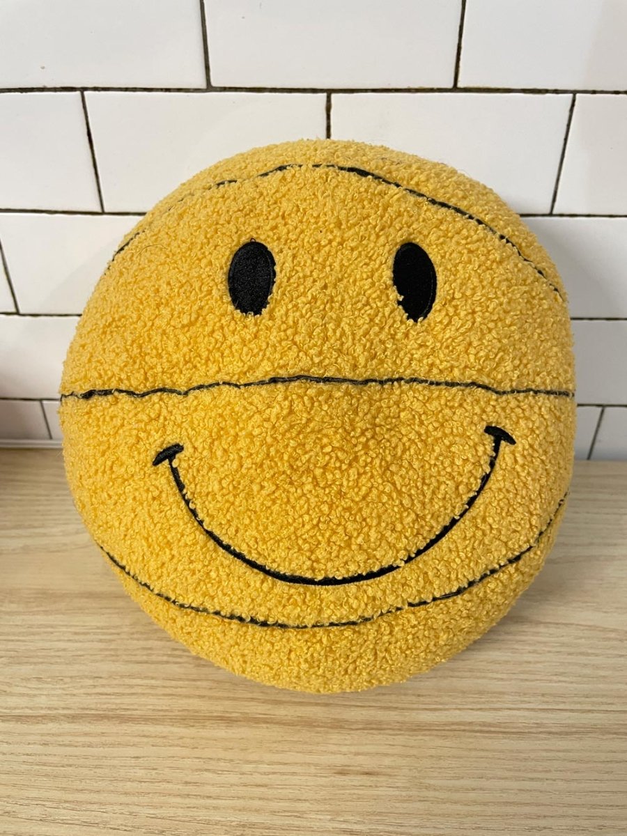 sherpa plush smiley basketball pillow - good market thrift store